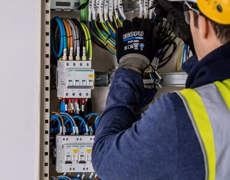 Electricista autorizado reparando un cuadro eléctrico